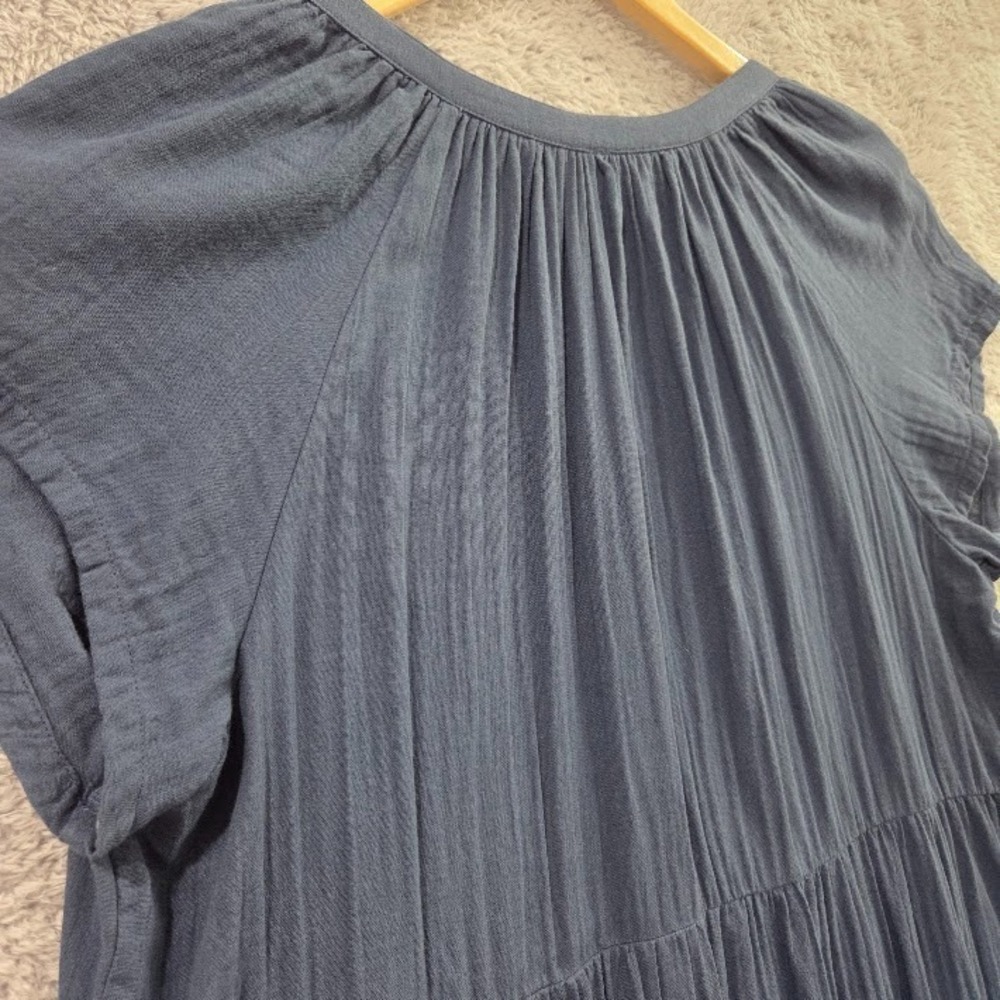 PACT Organic Cotton Coastal Double Gauze Tiered Dress XL Navy Blue Pockets Boho - Picture 12 of 12